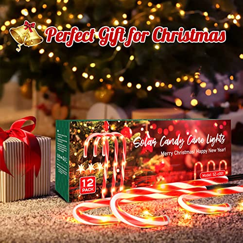 Rechoo Outdoor Christmas Decorations, 12 Pack Solar Christmas Candy Cane Lights With Wireless Remote Control & Bigger Solar Panel, 9 Modes Bright All Night Solar Christmas Yard Pathway Decorations #TOP6