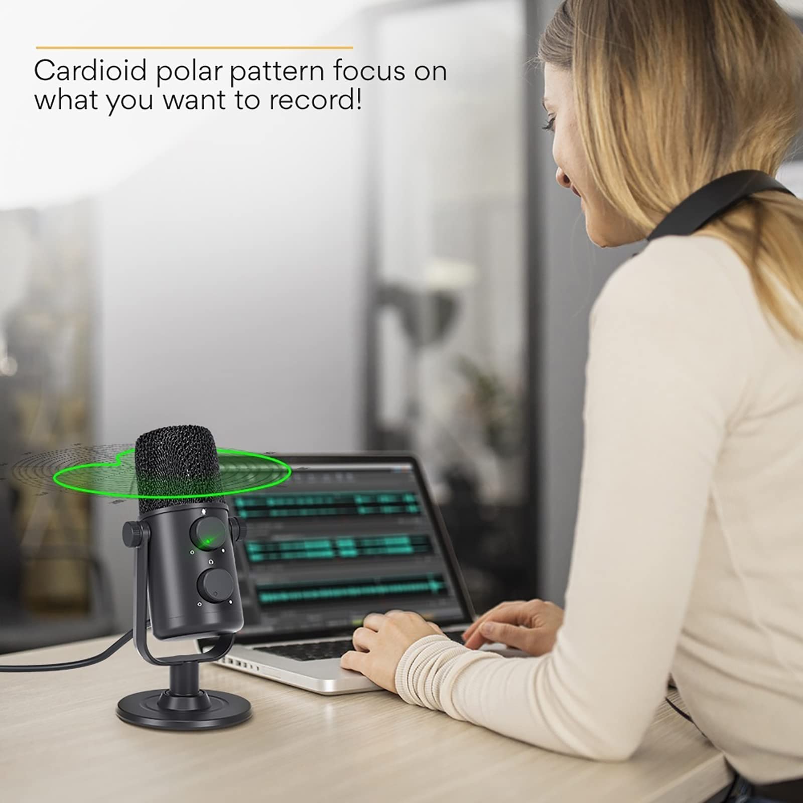 Microfono Di Registrazione, Microfono Per Alesatura Cardioide a Condensatore USB, Corpo Interamente In Metallo, Adatto Per YouTube, Skype, Giochi, Insegnamento Online, Podcast, Studio