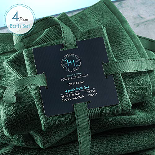 Image of Hearth & Harbor Bath Mat Towels - 100% Ring Spun Cotton Luxury Towels - Ultra Soft & Highly Absorbent, Bathroom Towels, Floor Mat - Hunter Green