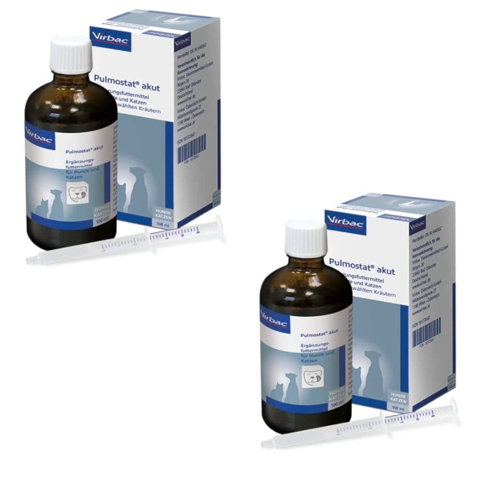 Virbac Pulmostat Akut | Paquete Doble | 2 x 100 ml | Jarabe para la Tos Completamente Natural para Perros y Gatos | con Berro, llantén, raíz de Regaliz y extracto de raíz de Quebracho