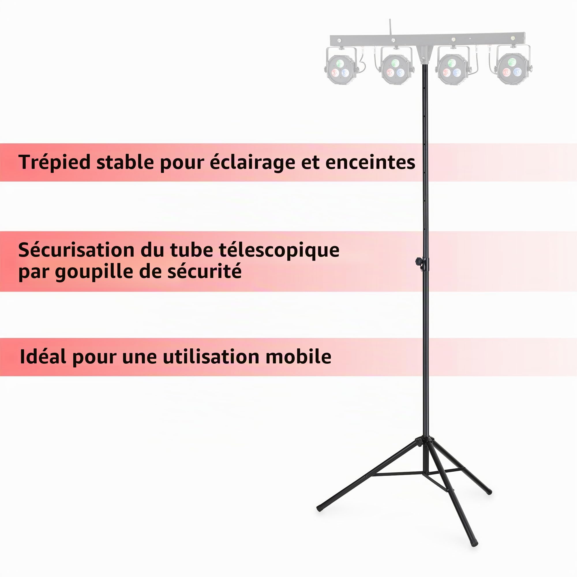 Showlite LS-270S Set Double De Trépied D'Éclairage (trépied pour enceintes solide en aluminium avec pied tripode inclus, adaptateur de trépied compatible pour 2 projecteurs) Noir