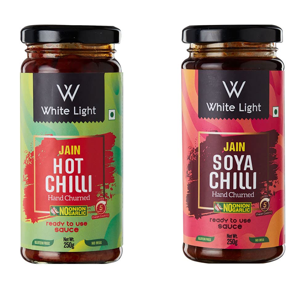 White Light Food Jain Hot Chilli Sauce and Jain Soya Chilli Sauce l Vegan and Natural Ingredients l Ready to Eat Healthy Food (Combo Pack of 2, 250g Each) (B0C179P8LR) Amazon Price History, Amazon Price Tracker