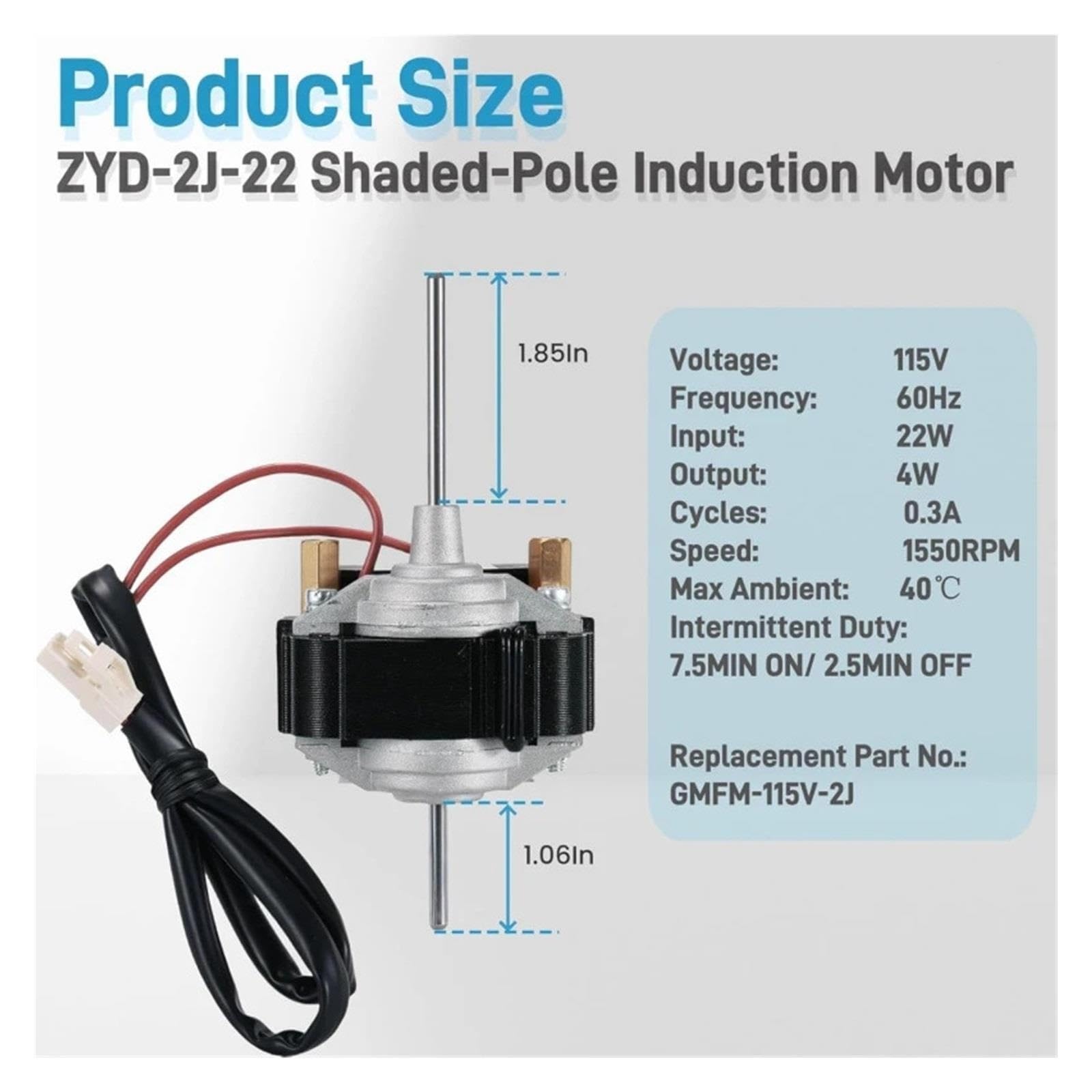 Motor De Ventilador De Refrigeración Para Refrigerador ZYD-2J-22 - Ventilador De Congelador De Inducción De Polo Sombreado De 115 V, Replas GMFM-115V-2J