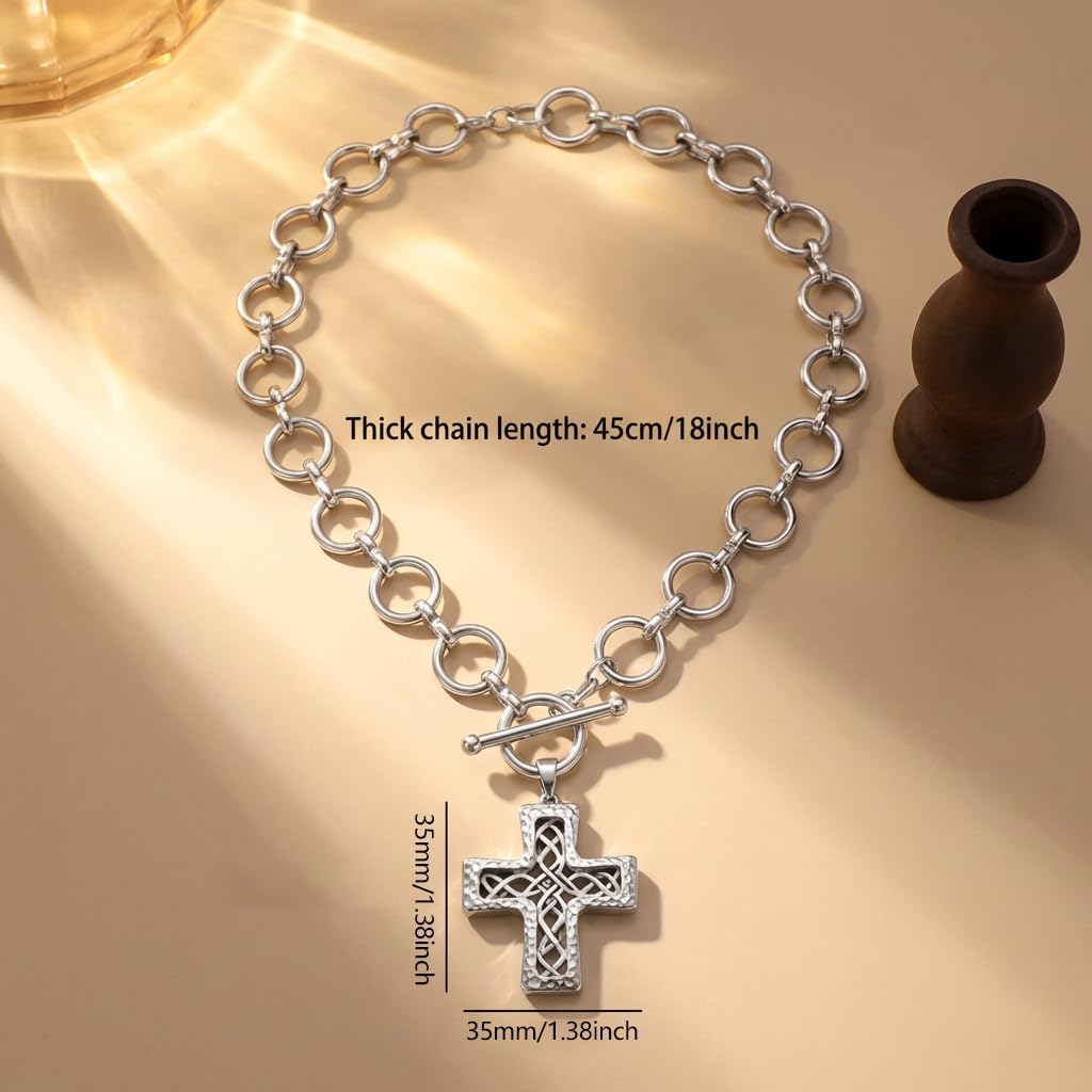 Chunky Cross Necklace for Women, 925 Sterling Silver Chunky Necklace Cross Pendant, Big Cross Statement Necklaces, Statement Jewelry for Daily Wear, Parties, Gifts - Image 6