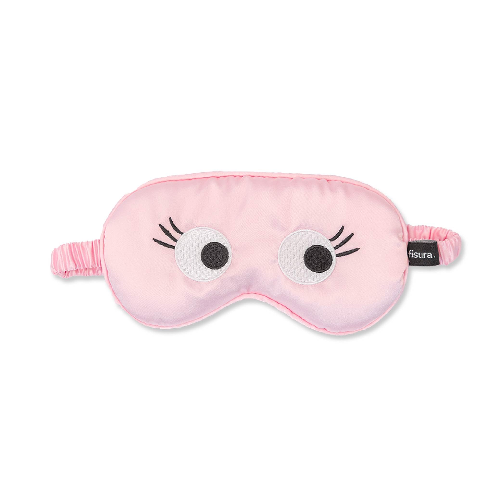 Fisura – Mascherina da notte rosa con design “occhi”. Accessorio morbido e confortevole, con fascia elastica. Idea regalo originale per viaggiatori e amanti del relax. 20 x 10 cm.