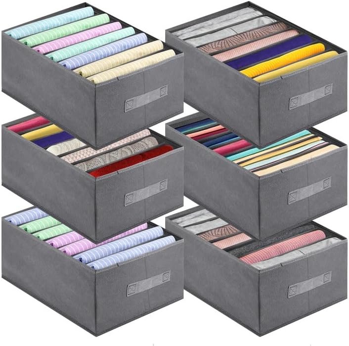 Organizador de jeans para armario, organizador de ropa plegable con asa, organizador de ropa apilable con 7 rejillas para leggings, suéter, jeans,