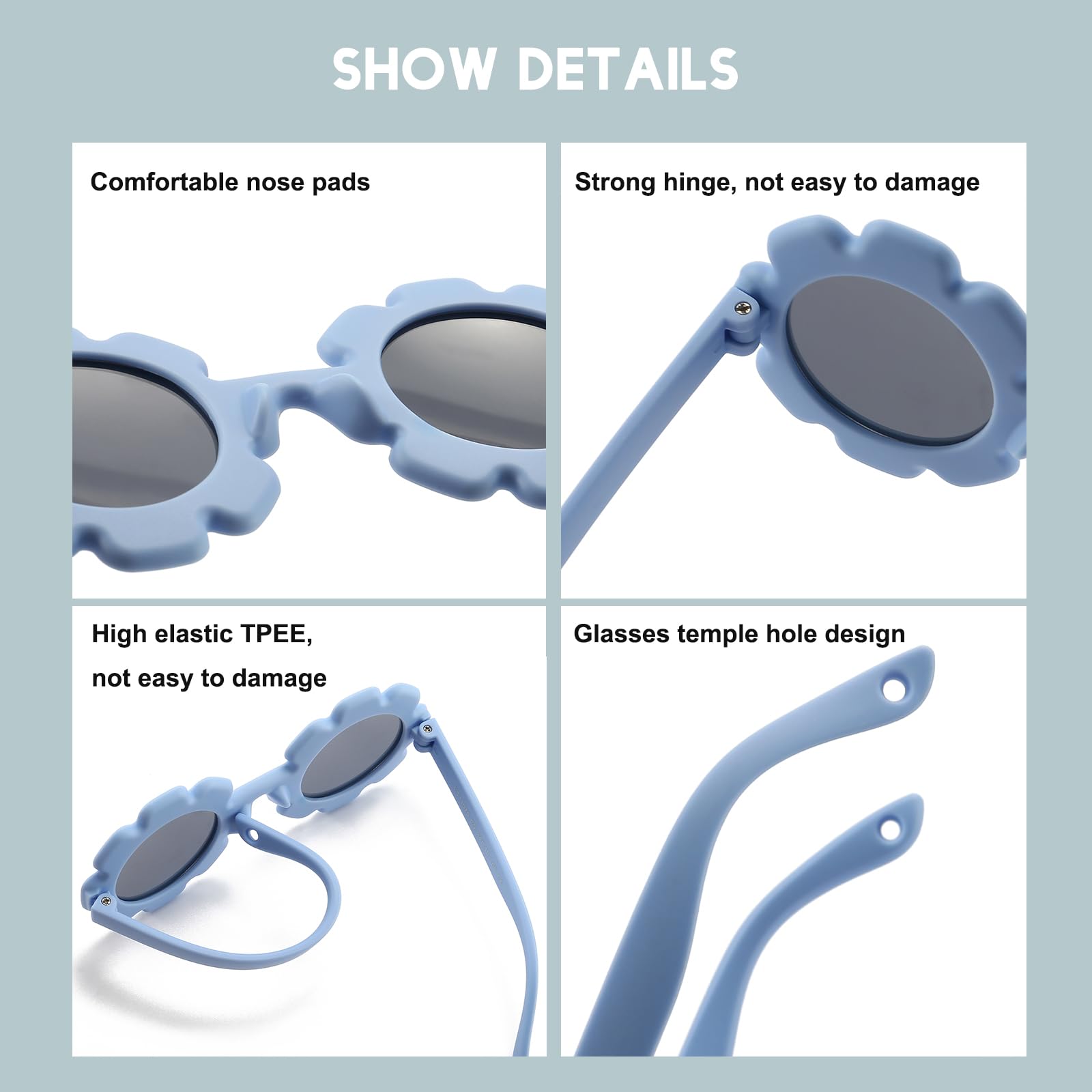 Polarisrd-Sonnenbrille für Babys, mit Riemen, flexibel, biegbar, Sonnenblume, für Neugeborene, 0-24 Monate
