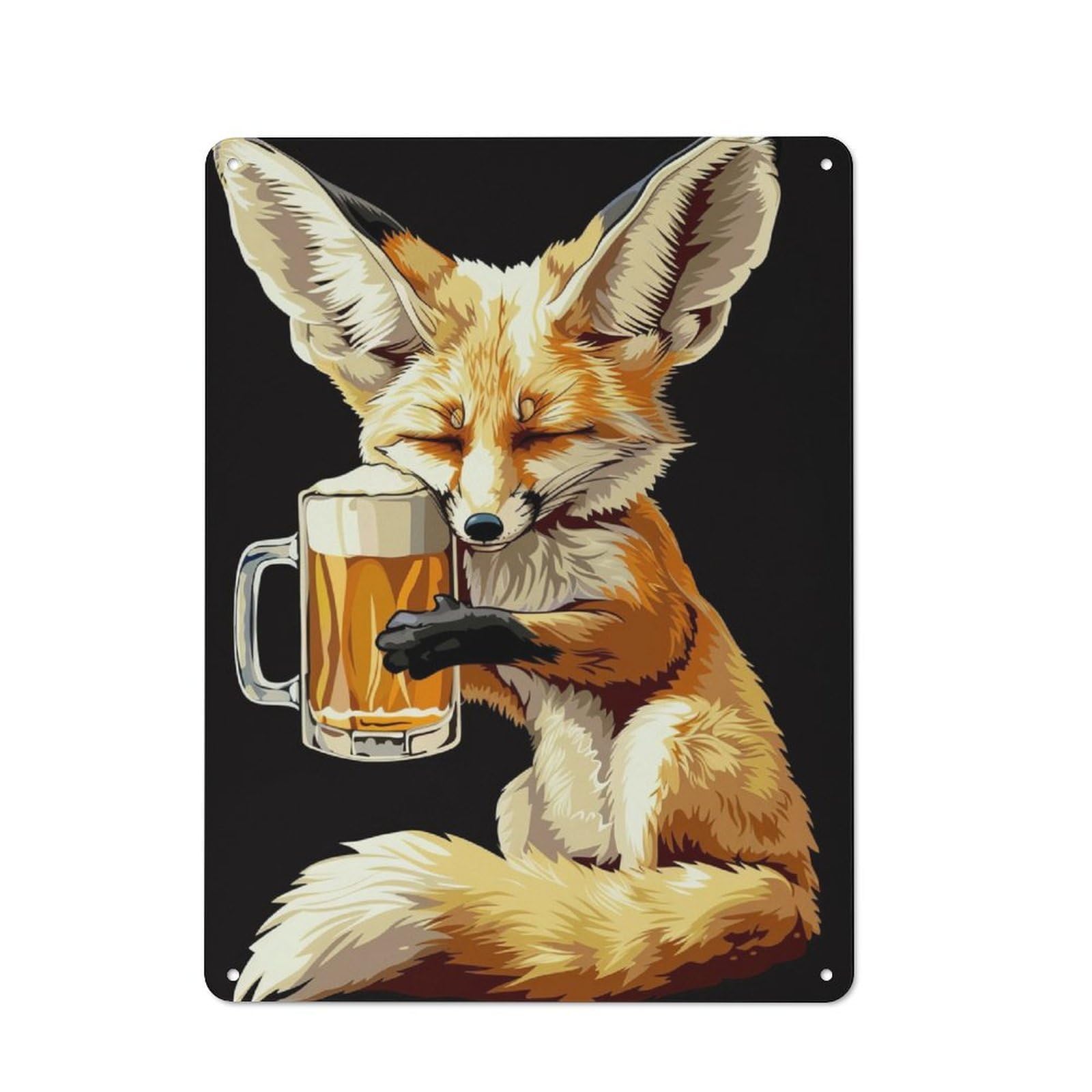 Junmoney Fennec Fox Beer Printed Metal Sign 40X30cm For Pub Or Café, With Clear Industrial Wall Decor Character
