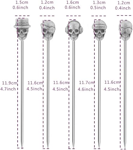 Miniatura 6 de Púas de cóctel de calavera, palillos de martini, reutilizables, para adornar, brocheta de frutas, palillos de dientes de frutas, paquete de 10