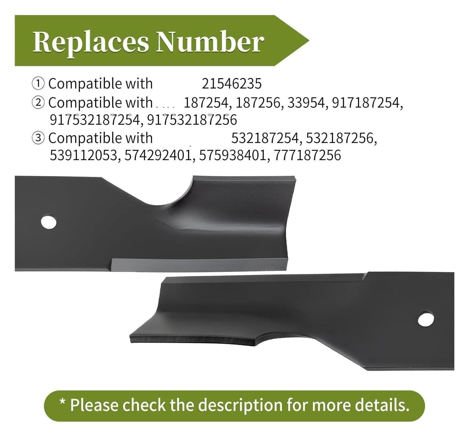 187256 Cuchillas De Elevación Media para Cubierta De 54 ", 187254 Cuchillas para Cortacésped, Compatibles con Husqvarna, GTH26K54T MZ5424S RZ5424 Cuchilla para Cortacésped