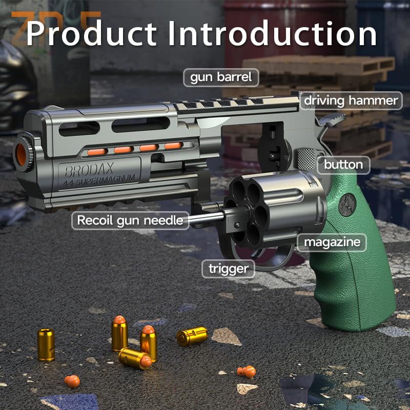 Image of TOYPAPA''Revolver Toy Gun | Long Barrel Strong ABS Plastic Airsoft Gun Pistol Semi Automatic | 12 Bullet Shell' and 50 Bullets Included''(Black+Green)