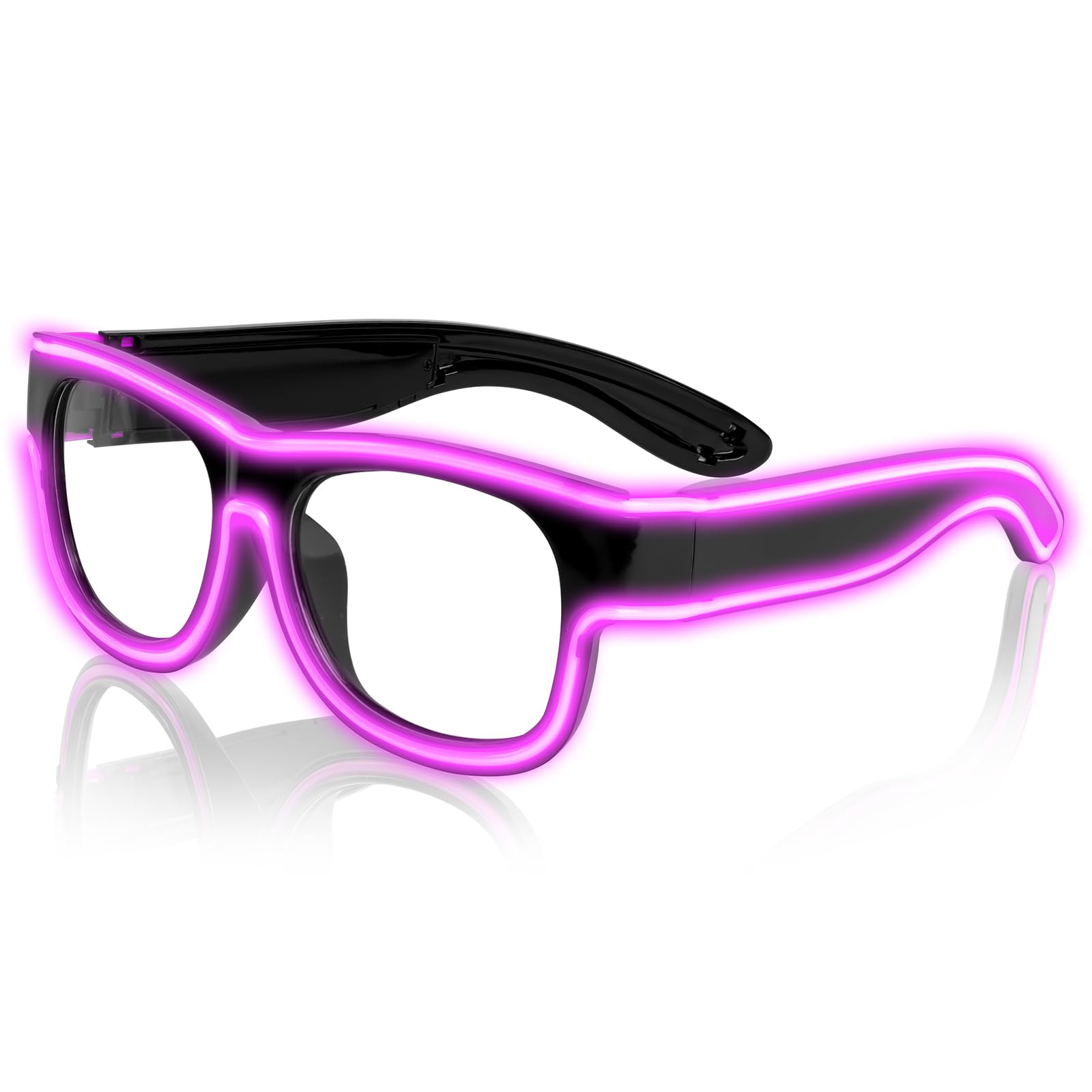Ainiv Wireless Light up Glasses, Luminous El Wire Neon Party Rave Glasses, 3 Lighting Modes, USB Charging LED Costumes Accessories for Parties, DJ, EDM, 80s, Halloween, Christmas(Pink)