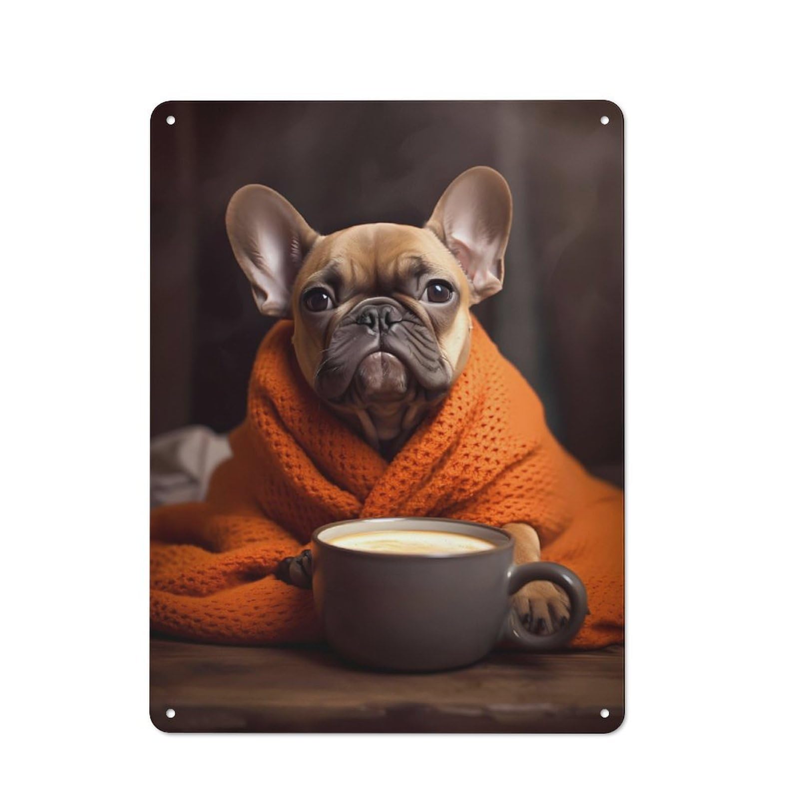 Nostalgic Cute French Bulldog Coffee Metal Wall Sign 40x30cm, Classic Pub Decor for Bar, Kitchen, Garage Or Games Room