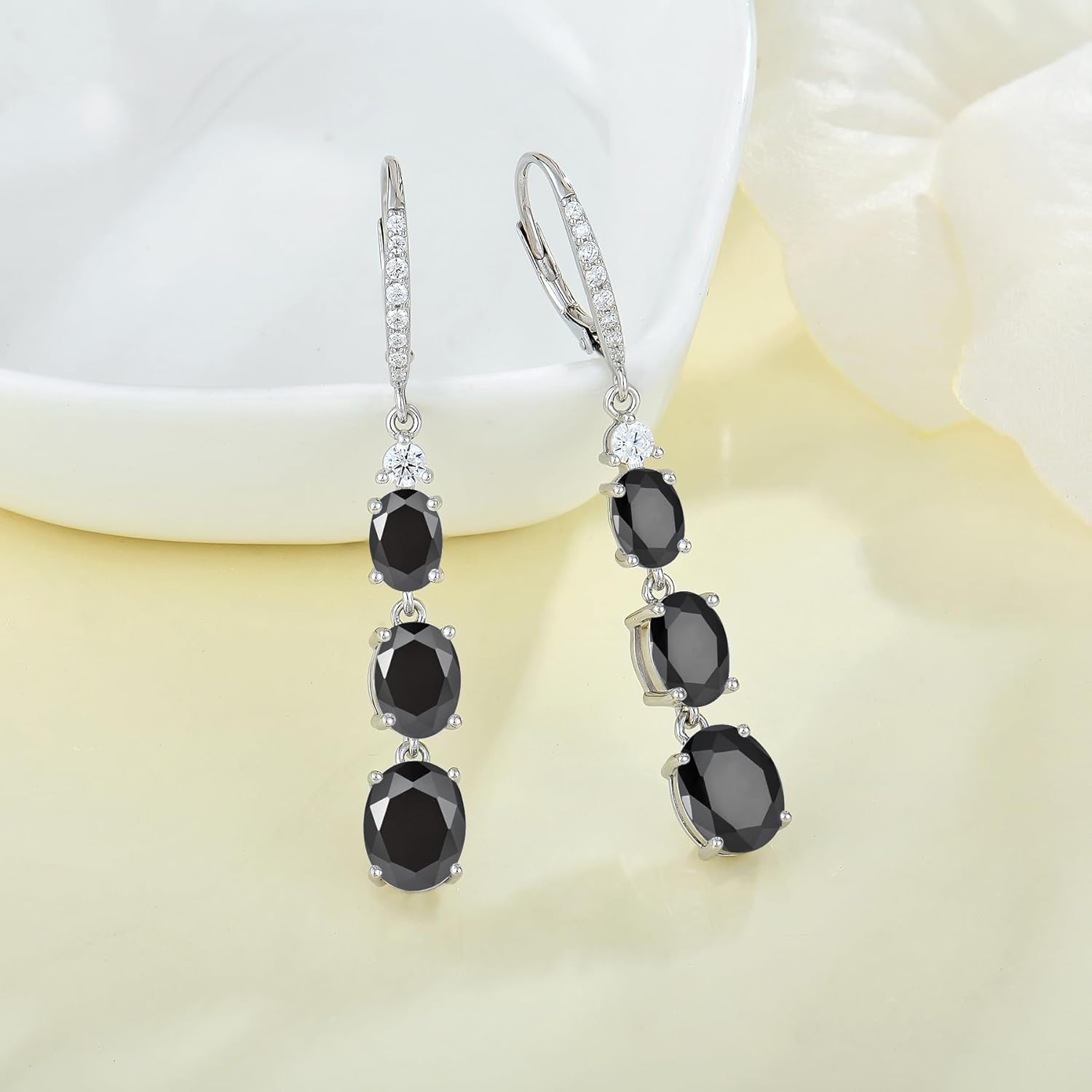 Black Earrings 925 Sterling Silver Leverback Drop Dangle Earrings 5A Cubic Zirconia Jewelry for Women - Image 3