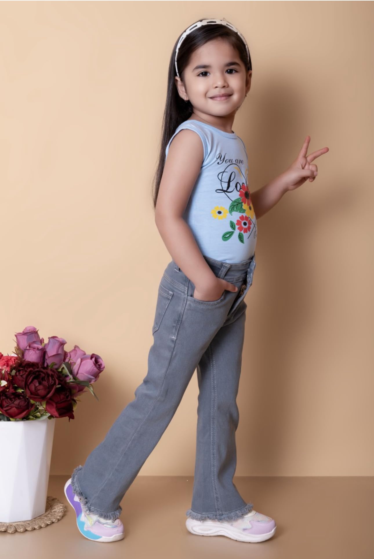 Girls Premium Flared Bootcut Denim Jeans, Furred (in, Age, 11 Years, 12 Years, Regular, Grey) 3