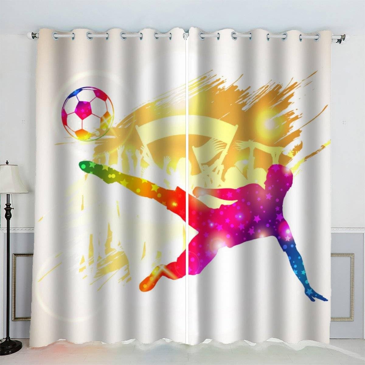 AKATIE Blackout Curtain Football Sports Theme Kid Insulated Drapes Football 3D Print Eyelet Window Curtains for Boys Girls Teens Children kids Bedroom Set of 2 Panels (W150xL166cm)