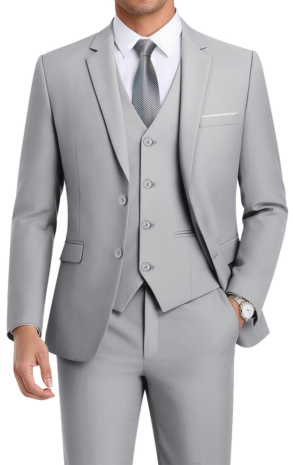 WEEN CHARM Men's 3-Piece Slim Fit Suit Set-2-Button Blazer,Vest & Pants-Formal Wedding,Prom,Party & Business Tuxedo