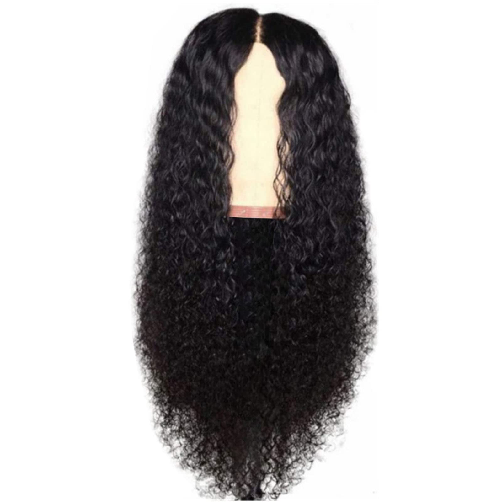 Wig Curly Female Big Wave Black Water Ripple Long Curly Hair High Temperature Silk Wig Headgear Curly Black Hair Head Circumference 22 Inches Ladies Wigs (Black, One Size)