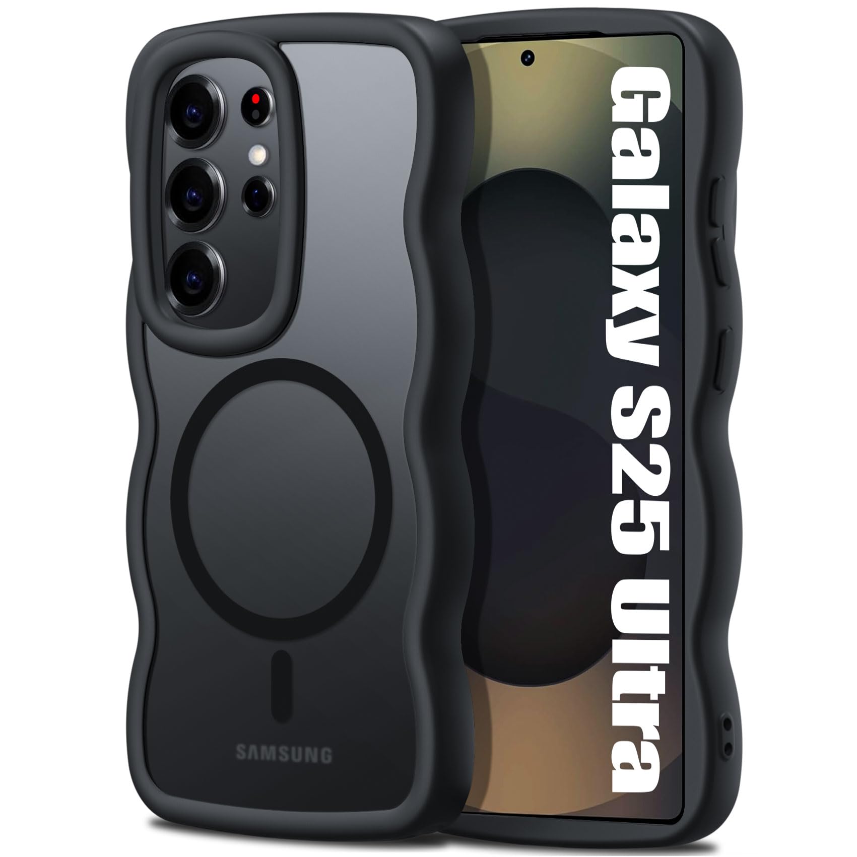 Galaxy S25 Ultra 用ケース Magnetic対応 ワイヤレス充電対応 SC-52F SCG32 ケース 耐衝撃 レンズ保護 バンパー マット半透明 軽量 薄型 マグネット搭載 ストラップホール 人気 耐久 携帯カバー 黒 WY99-01
