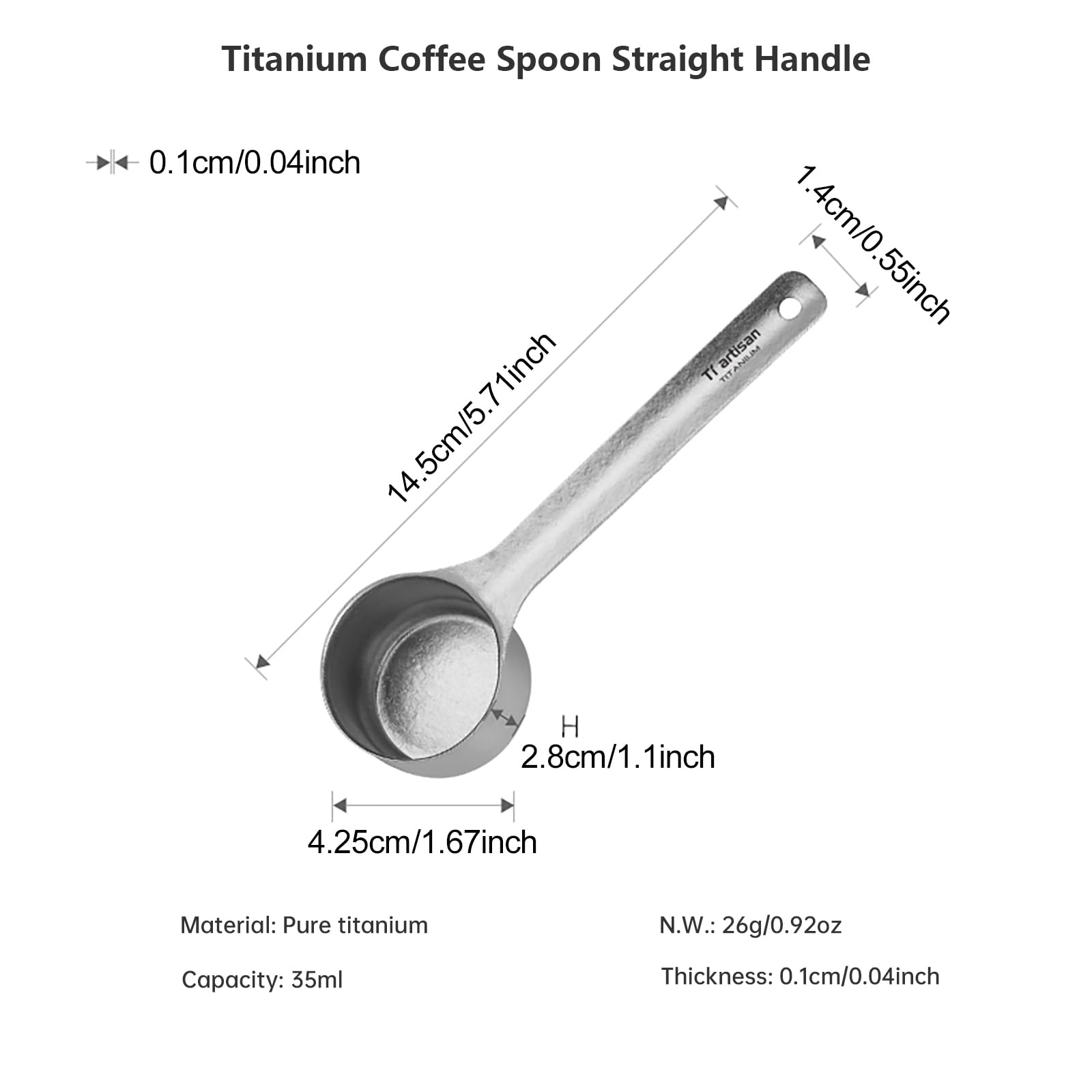 Ti artisan Titanium Coffee Measuring Scoop Coffee Beans Spoon with Long Handle Tablespoon Scooper for Ground Coffee, Loose Tea and Powder(Ice Flowers-35ml)