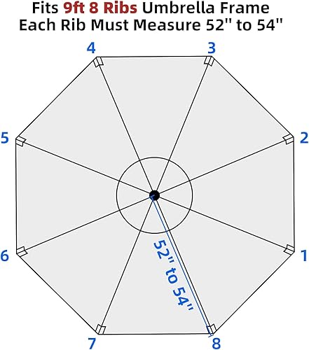 Miniatura 2 de Trenovo Patio Umbrella Replacement Canopy, Replacement Umbrella Covers with 8 Ribs, 9ft Water Resistant Cloth Umbrella Replacement Top for Garden