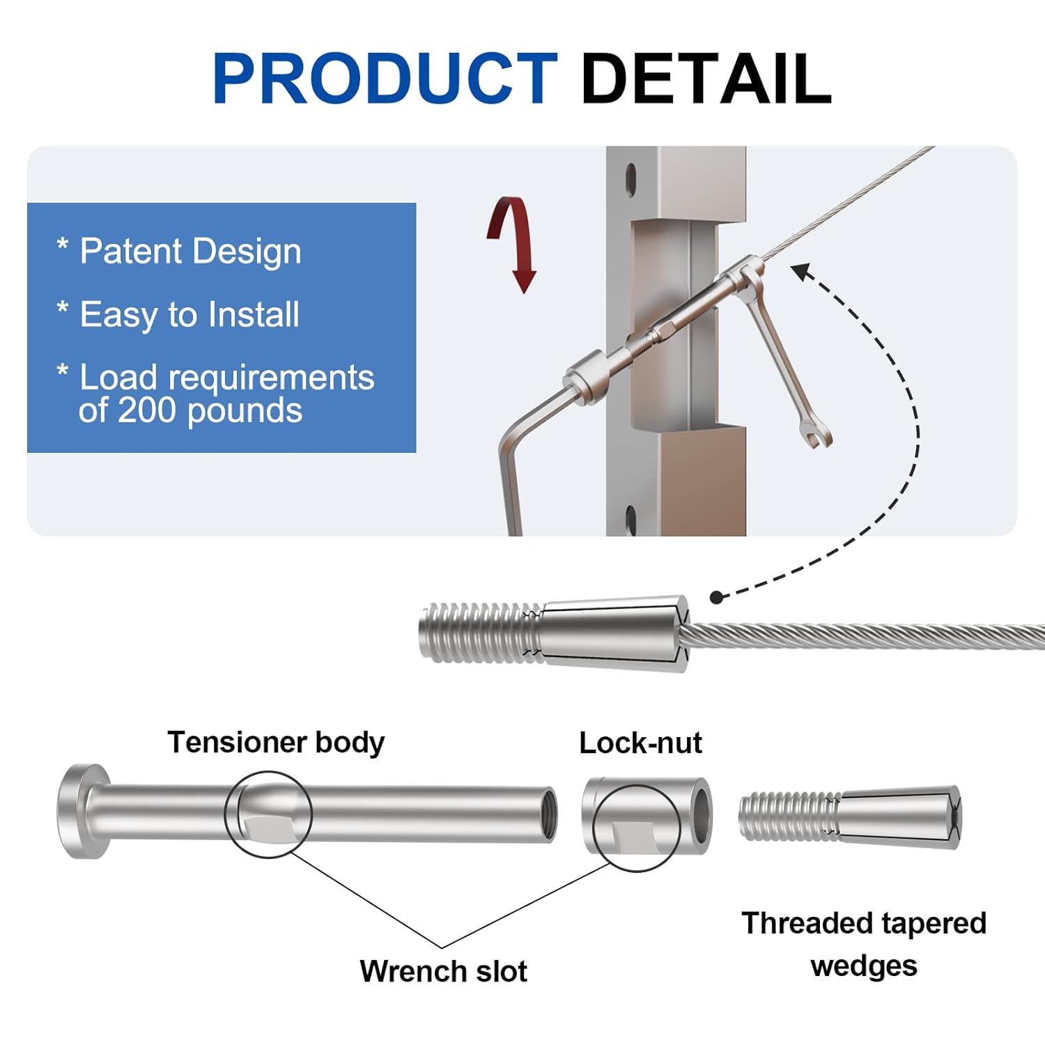 BLIKA Upgraded 20 Pack 1/8 Swageless Invisible Cable Railing Kits for Deck Stair Railing, T316 Stainless Steel, Swageless Cable Fittings for 2x2 Wood/Metal Posts, Cable Railing Hardware
