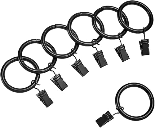 Tienda Basics Anillos de clip para barra de cortina para barra de 1 pulgada, juego de 7, negro