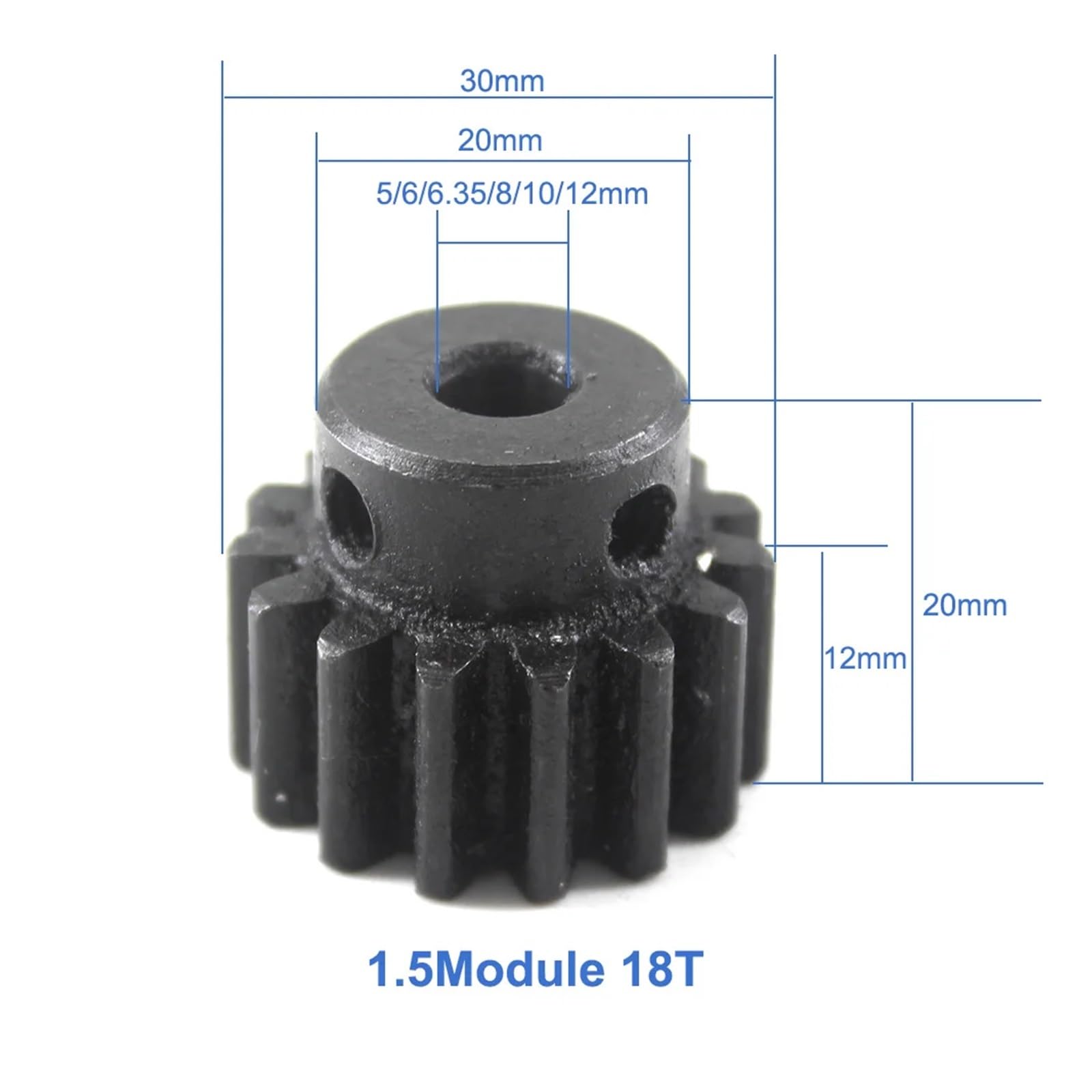 Bevel Gear Pinion Hardware Mechanical 1.5Module 18T Gear Wheel Spur Gear Pinion 5/6/8/10/12mm Bore 1.5 Mould 18Tooth Metal Gear Pinion Gears(6mm)
