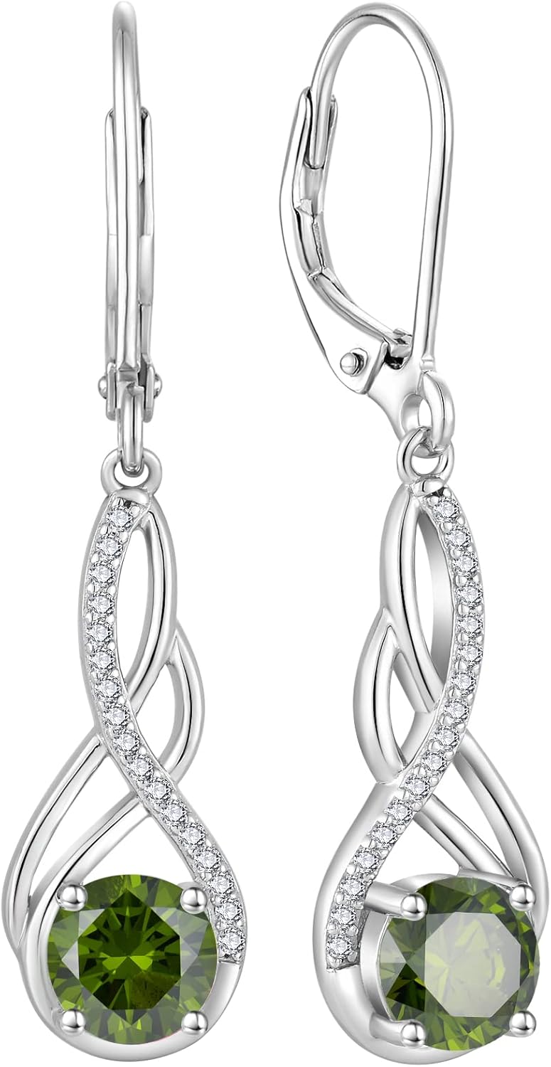 Infinity Leverback Dangle Drop Earrings for Women 925 Sterling Silver Birthstone Earrings Gemstone Jewelry Gifts for Women Wife Girlfriend Mother Daughter Her