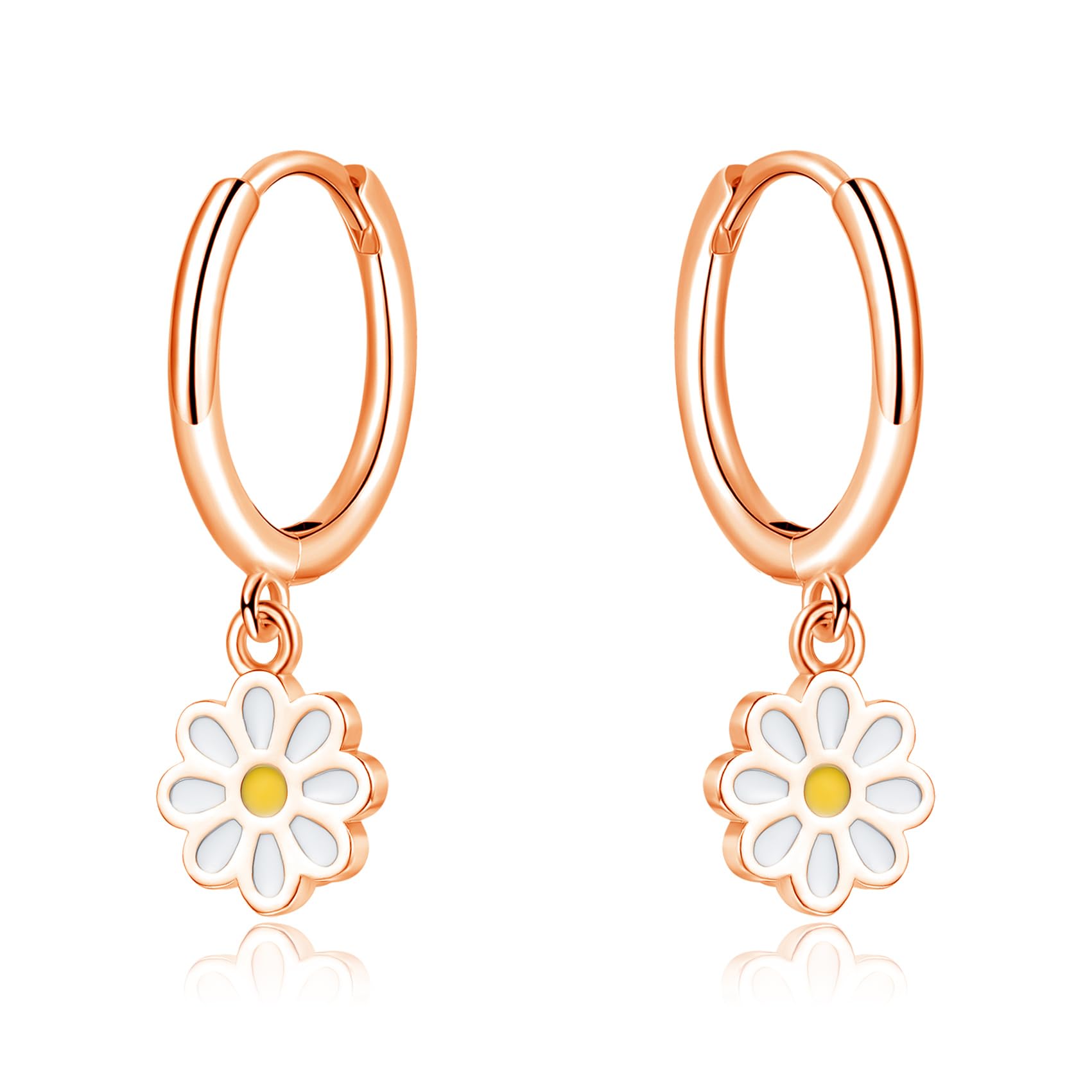 Loutade Ohrringe Silber 925 für Damen, 925 Sterling Silber Creolen mit Wassertropfen/Schwarz Herz/Sonnenblume Anhänger, Hypoallergen Ohrringe Silber Creolen Hängend mit Geschenkbox für Mädchen
