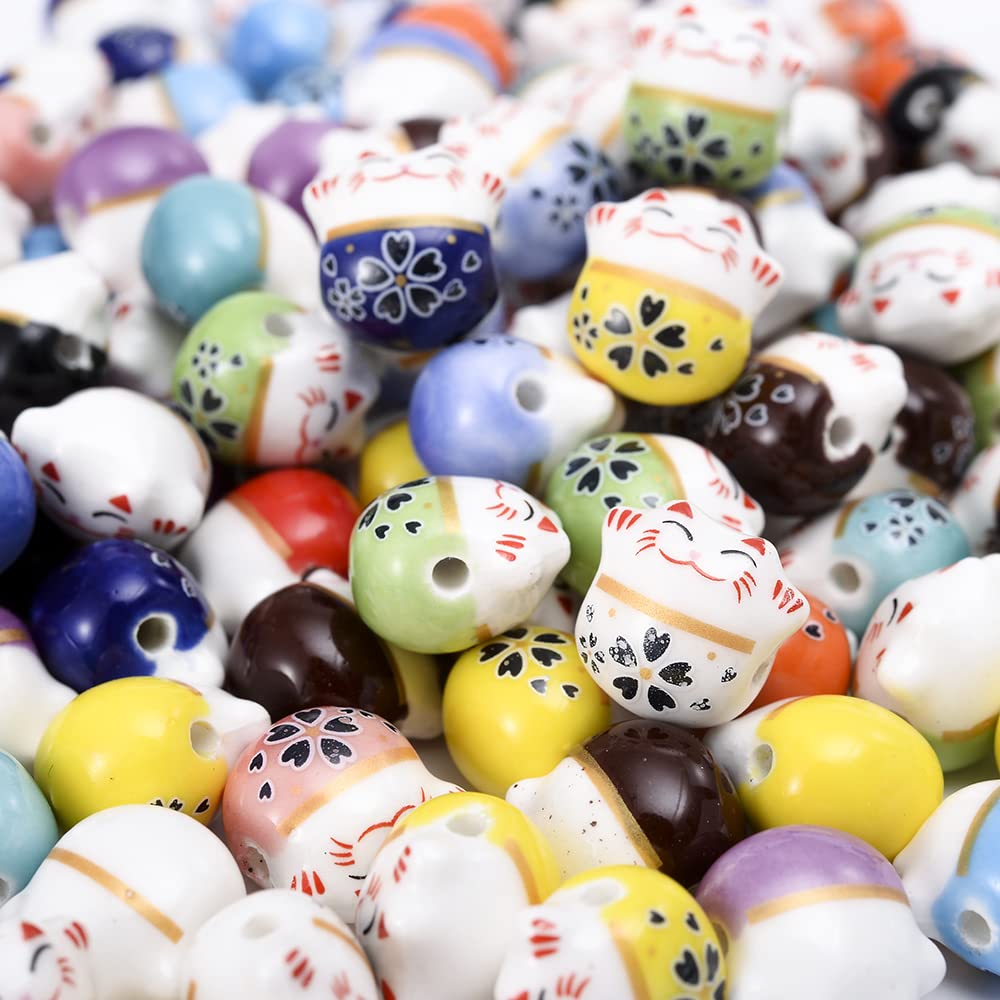 Perline Di Ceramica Colorate A Forma Di Gatto Fortunato, Foro Orizzontale, 14mm, Confezione Da 30 Pezzi, Blu Marino - Ideali Per Bracciali E Collane Fai-da-te - 2