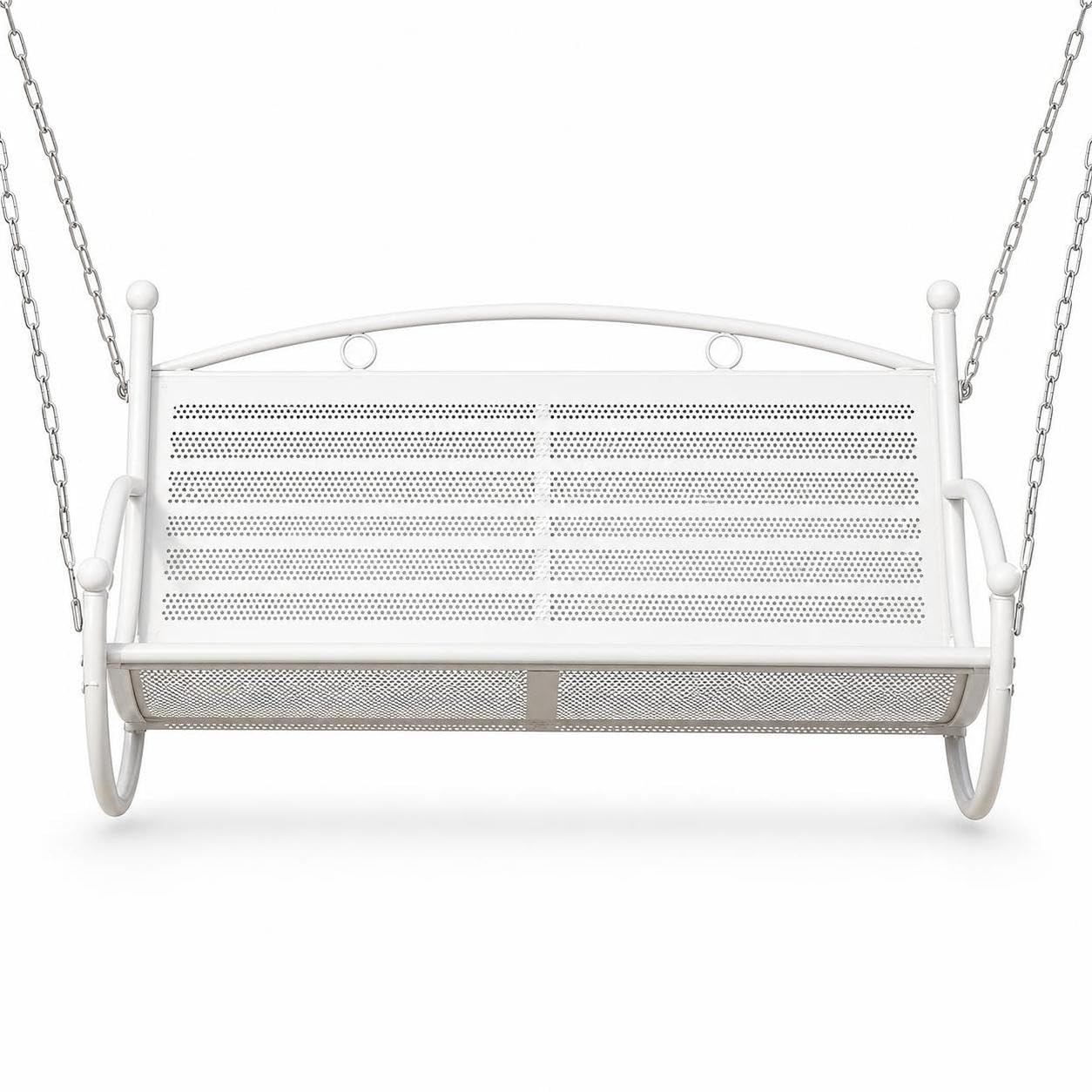 Altalena da Giardino in Metallo, Seggiolino Altalena per Giardino e Spazi Esterni, Design Versatile, Bianco, Doppio rinforzato con bracciolo a mezzaluna