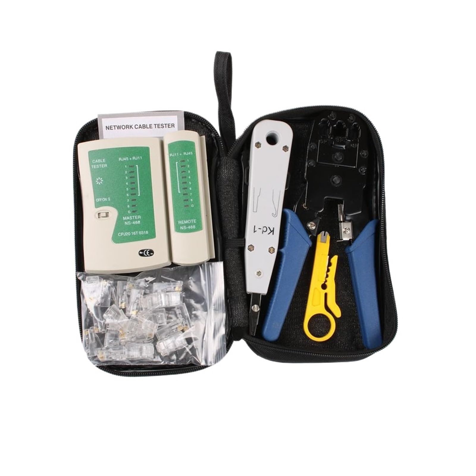 Tester for cavi di rete Ethernet Kit RJ45 Piegatore Strumento di crimpatura Punch Down RJ11 Cat5 Cat6 Rilevatore di linea metallica 8P8C | Network Ethernet Cable Tester RJ45 Kit Crimper Crimping Tool Punch Down RJ11 Cat5 Cat6 Wire Line Det(6 IN ONE)