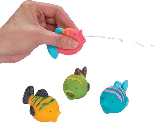 Fun Express Juguetes de chorro de peces, juego de 12 a granel - Juguetes de piscina y baño y recuerdos de fiesta - Suministros para la escuela