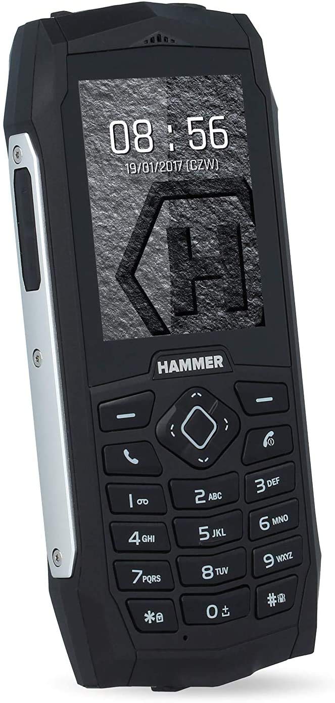 HAMMER 3 Rugged Button Phone, 2.4-inch, Simple Telephone, 2000mAh Big Battery, IP68 Waterproof Mobile Phone Shockproof, LED Flashlight, 2MP Camera, FM Radio, MP3, Dual SIM - Silver – UK Version