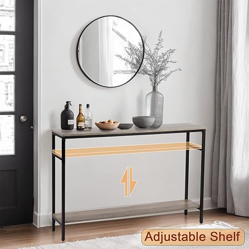 Miniatura 4 de Timberer Mesa consola estrecha, mesa de sofá de 47 pulgadas con estante ajustable, mesa delgada de 2 niveles para pasillo, entrada, sala de estar,