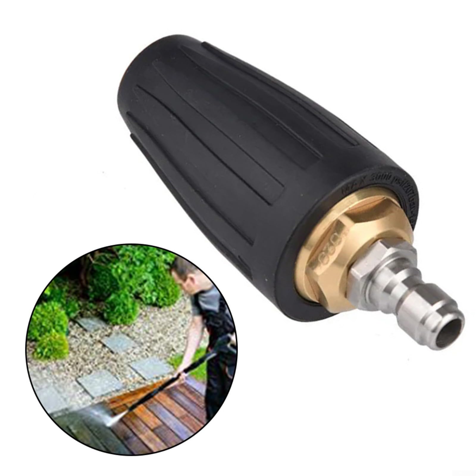 Boquilla turbo giratoria de 4000 PSI, conexión rápida, punta de acero de alta presión para limpieza resistente de entradas y patios (40 mm)