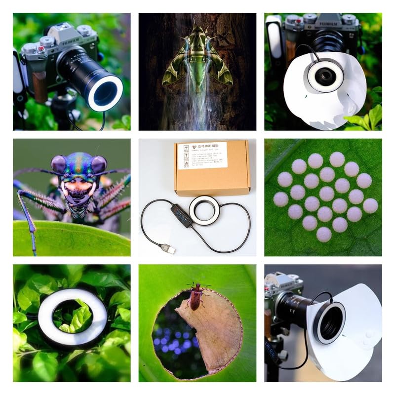 Gua'ge - Luce ad anello per macro a LED, 67 mm, luminosità 7 W, 3 temperature di colore per obiettivo della fotocamera DSLR, con anello adattatore USB