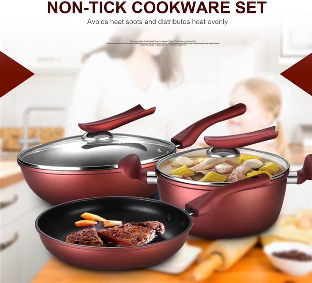 Topfset Gas Kochgeschirr 3Pcs Kochgeschirr Set Wok Suppe Topf Mit Deckel Braten Pan Schmiedeeisen Antihaft Kochen Küche Töpfe & Pfannen