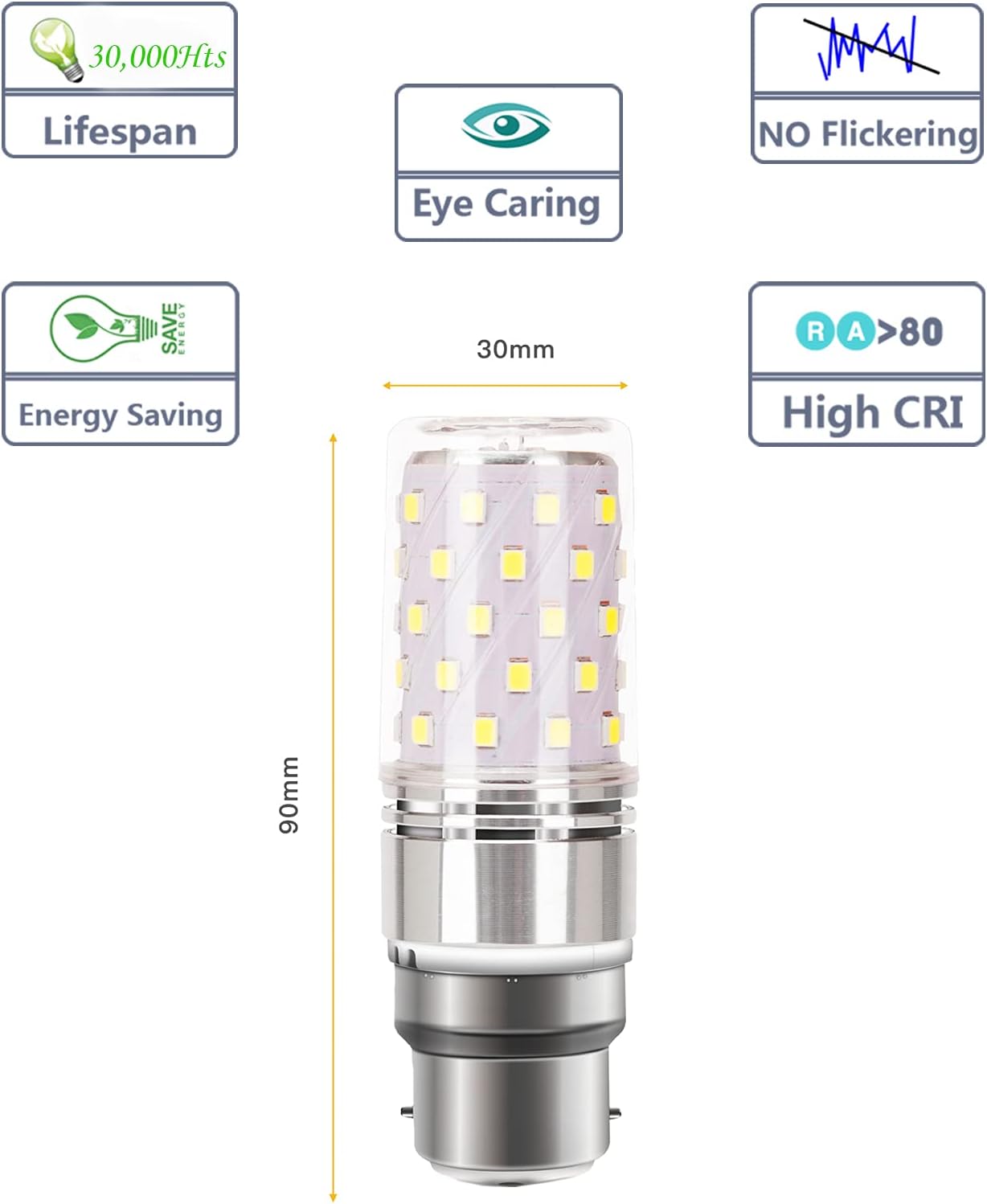 YBTOP B22 LED Bayonet Cap Large Screw Bulb, 12W (Equivalent to 100W) - Image 3