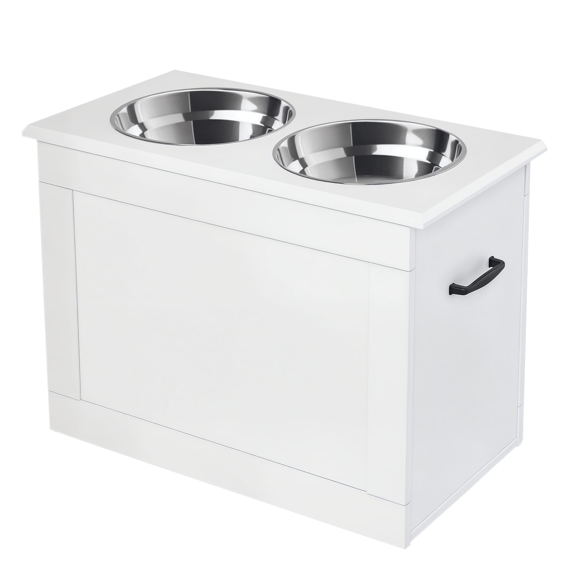 PawHut Comedero Perro Elevado con 2 Cuencos de Acero Inoxidable 2x2000 ml Comedero Elevado para Perros Grandes con Tapa Abatible y Almacenamiento Oculto Blanco