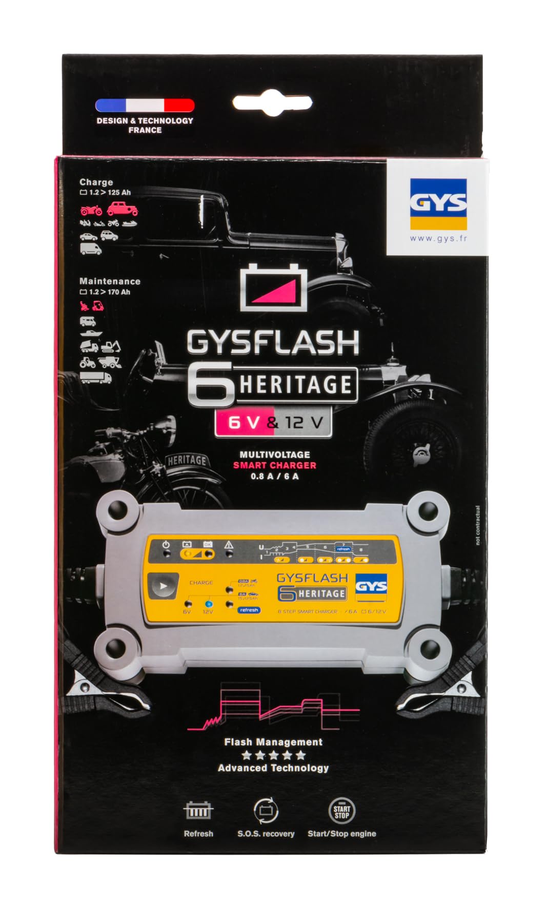 GYS Auto Chargeur de batterie pour Voiture Camions Moto Capacité de batterie À partir de 1,2Ah 029538