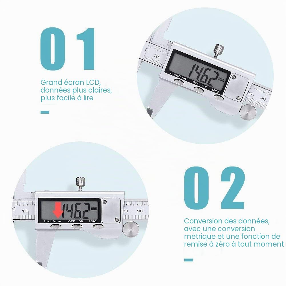 Pied à coulisse électronique numérique Rosimo en acier inoxydable 150 mm Outils de mesure avec écran LCD extra-large Conversion pouces/métrique