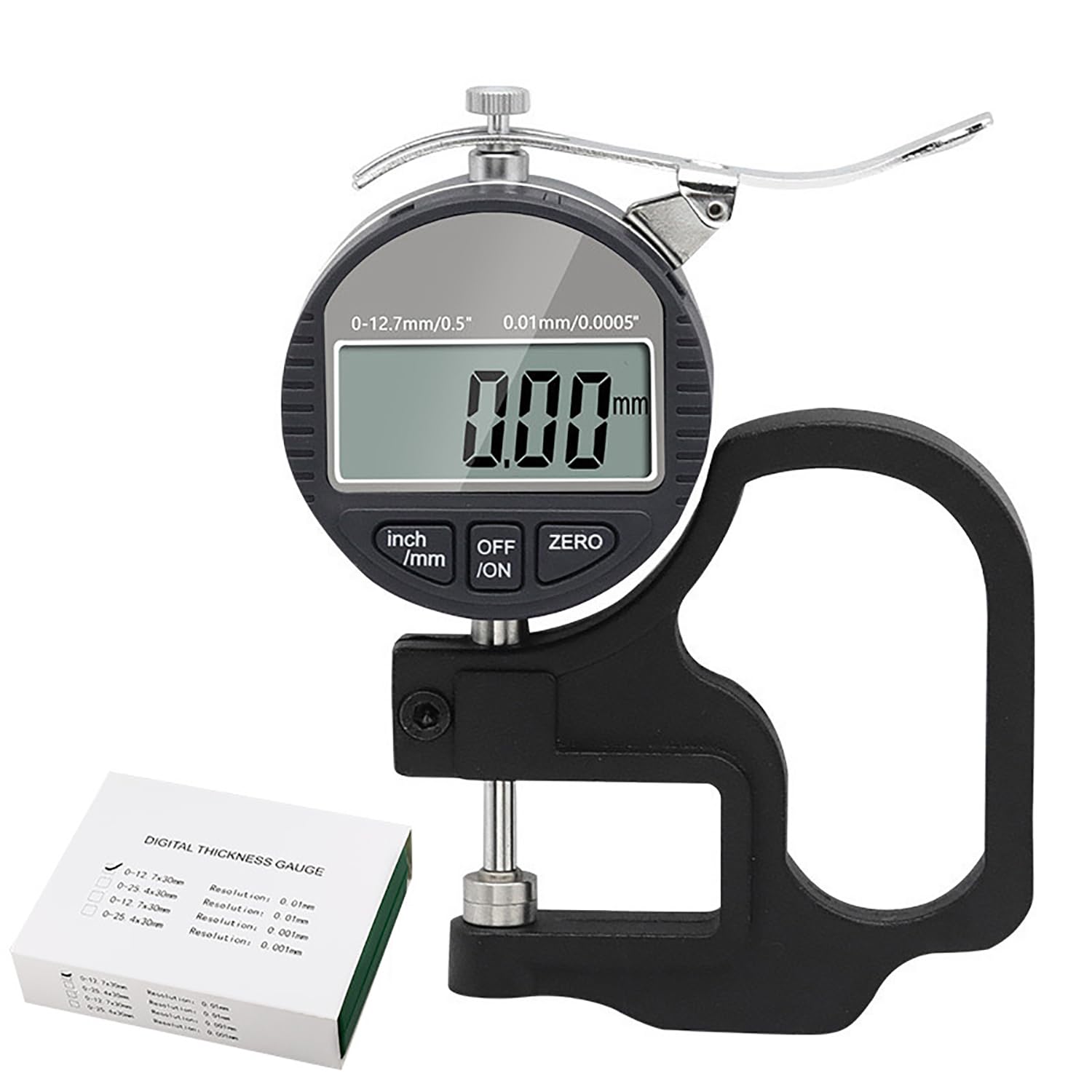 Medidor De Espesor Digital De 0-12,7 Mm Con Pantalla Digital. La Sonda Se Ajusta Perfectamente, Lo Que Hace Que Las Mediciones Sean Más Precisas Para Medir Todo Tipo De Materiales Planos Y Blandos.