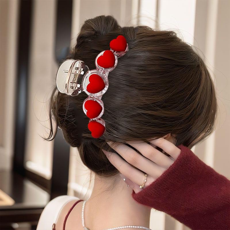 1PCS Valentine's Day Hair Clips -Red Heart Design Hair Accessories Hair Claw Clips Non Slip Transparent Hair Barrette Valentine's Day Hair Decoration Supplies Strong Hold Cute Shark Jaw Clip for Women - Image 7