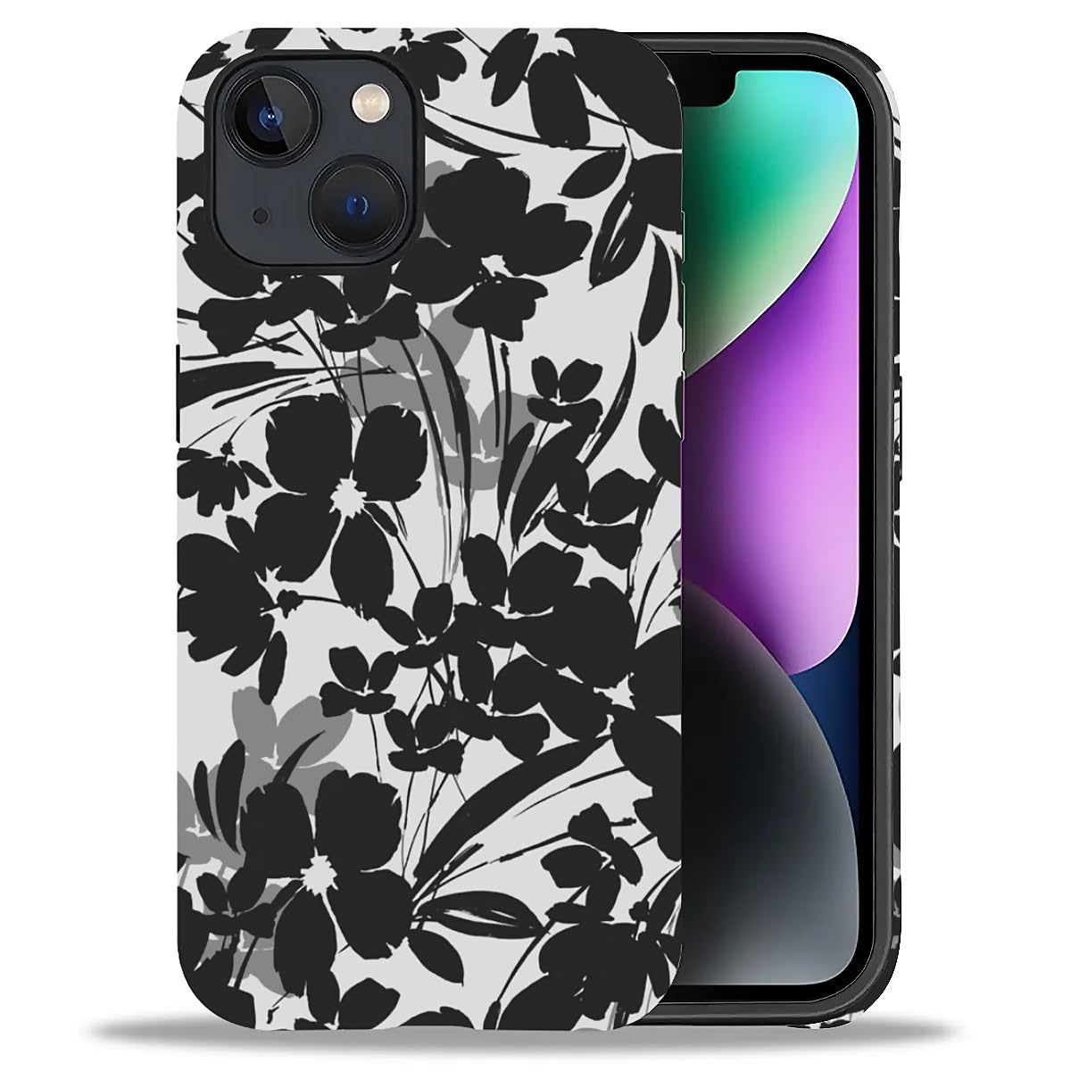 Goodsprout Case Compatible with iPhone 15 Plus,Girl Hybrid 2-Layer Hard Shell + Silicone Protective Case -Scratch-Resistant Shockproof- Black and