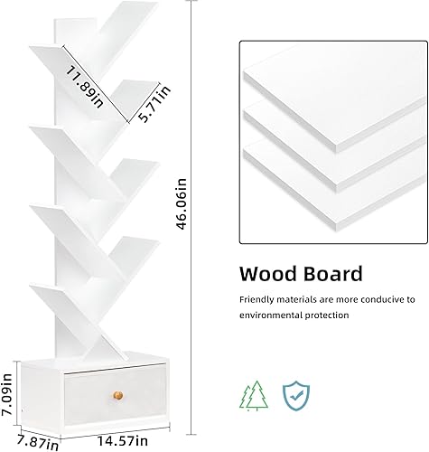 Miniatura 3 de Estantería de árbol de 8 niveles con cajón, estantería de madera de pie para sala de estar, dormitorio, oficina en casa, organizador de