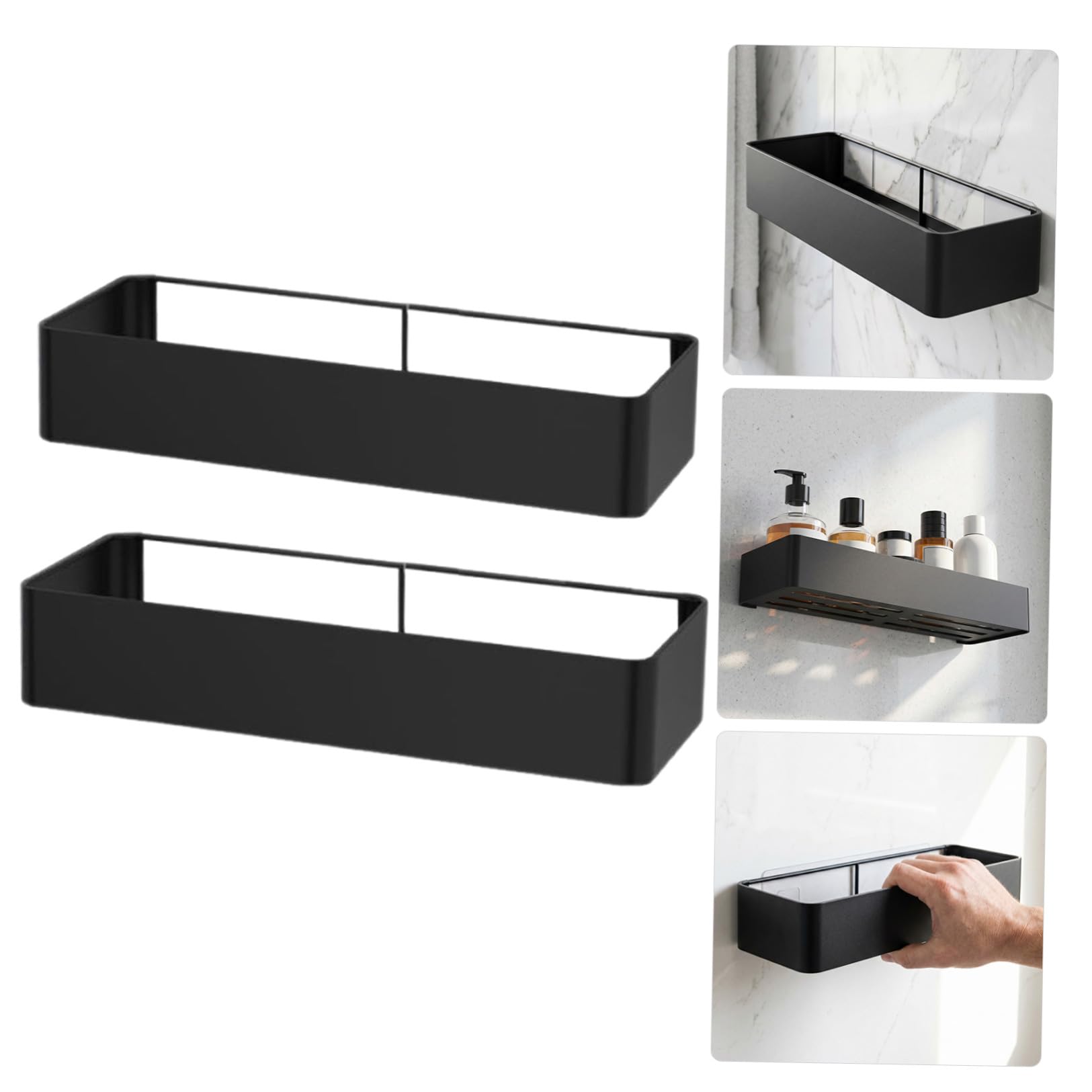 Estante de Ducha sin Perforación Resistente Oxidación 2 Repisas de Acero al Carbono y Diseño de Drenaje Rápido para Baño y Dormitorio