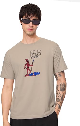 The Souled Store Official Deadpool: Newest Badass Men and Boys Short Sleeves Round Neck Brown Graphic Printed Regular Fit ...