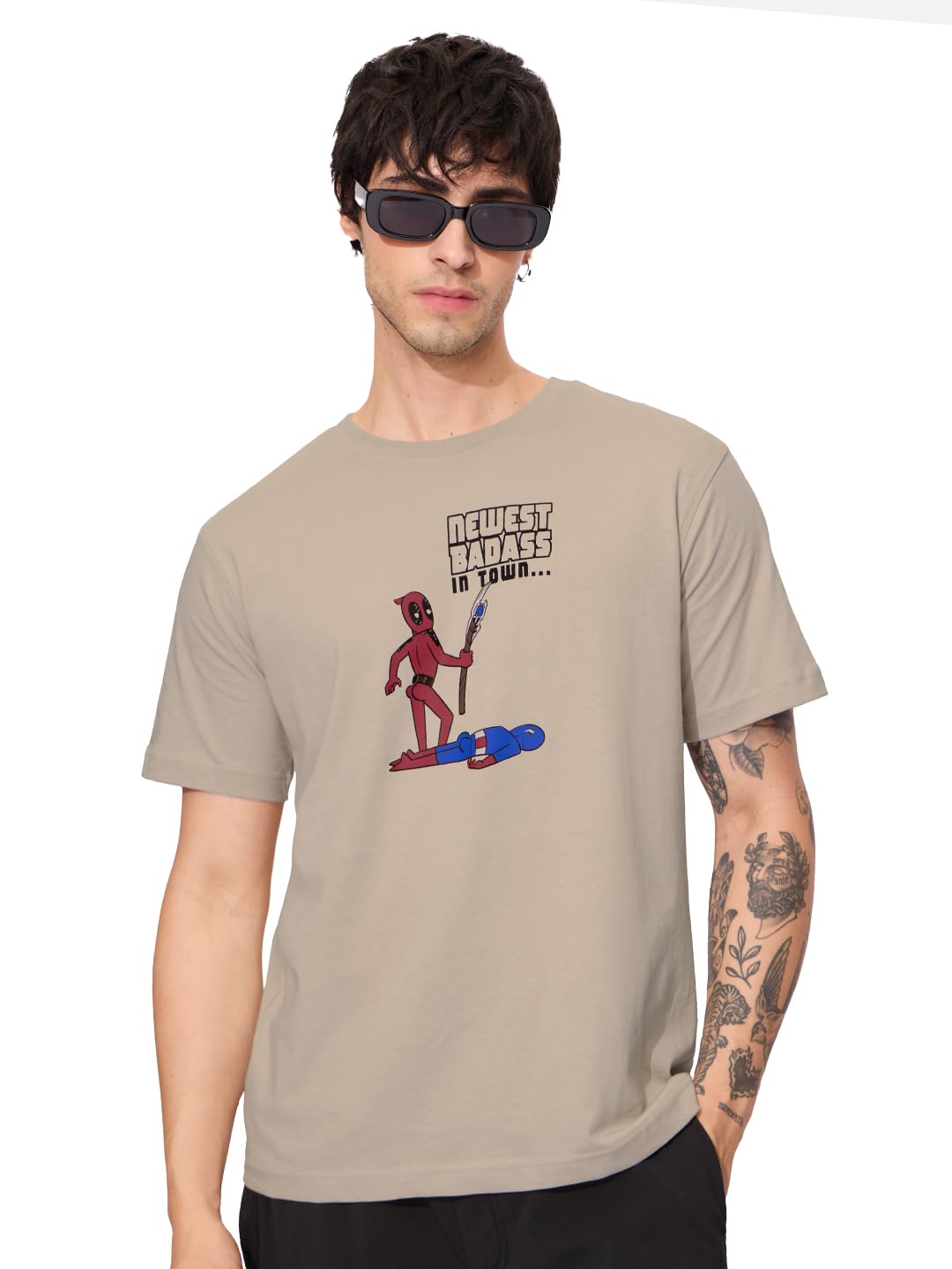 The Souled Store Official Deadpool: Newest Badass Men and Boys Short Sleeves Round Neck Brown Graphic Printed Regular Fit ... - Review, Price and Buying Guide